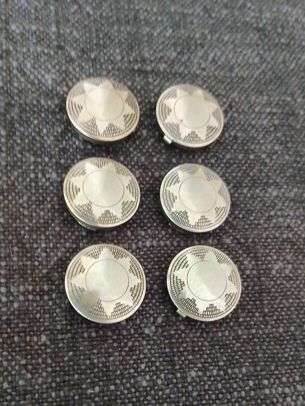 Vintage Southwestern Silver-toned Button Covers Star Design .75" Set Of 6